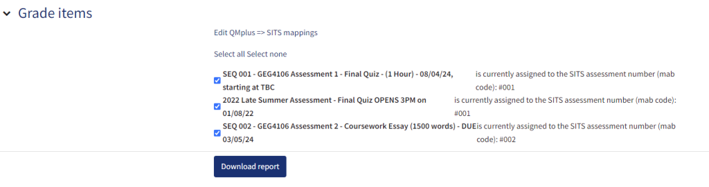 SITS marks transfer screenshot
